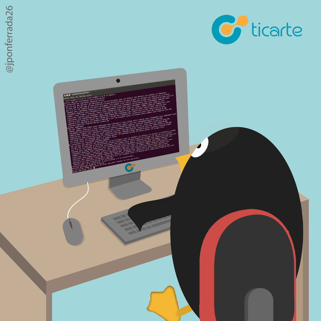 Tux aprendiendo Linux