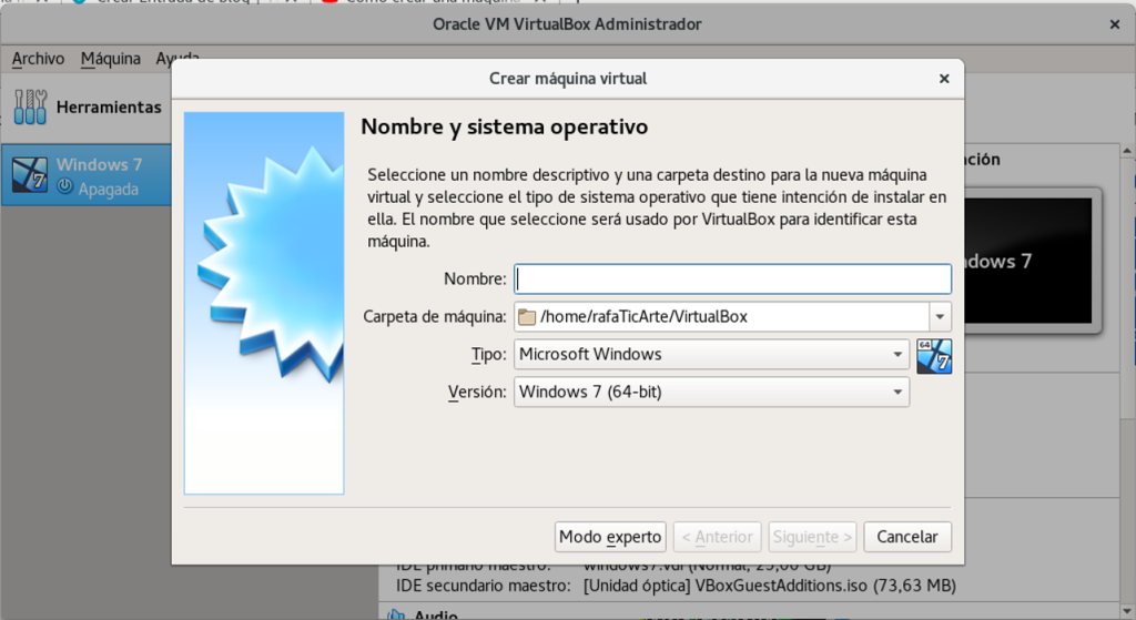 Nueva máquina en VirtualBox