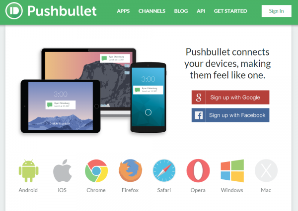 Web oficial de Pushbullet