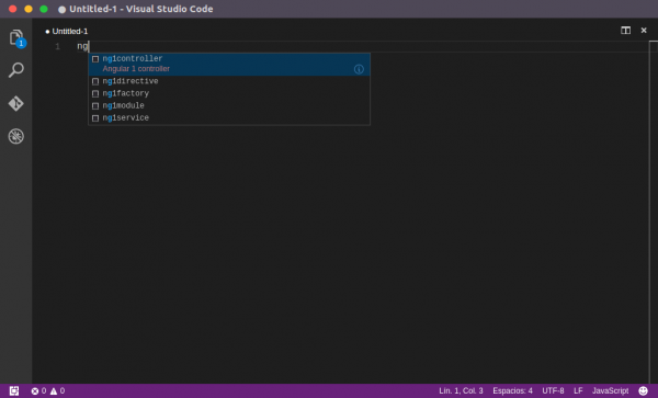 Usando Extension Snippet Angular1 VS Code
