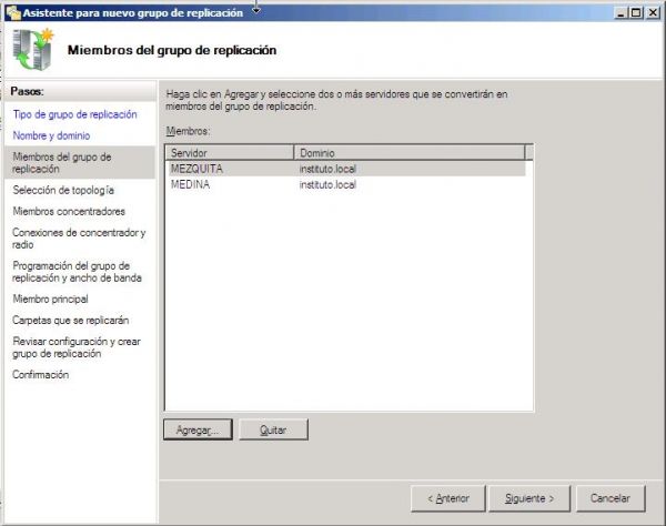 Servidores agregados en replicación